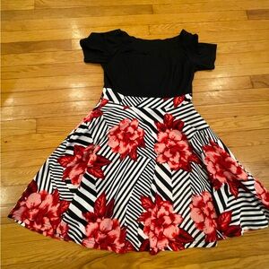 3/$15 ❤️ Black Red Floral Fit and Flare Dress Winter Fall Spring
